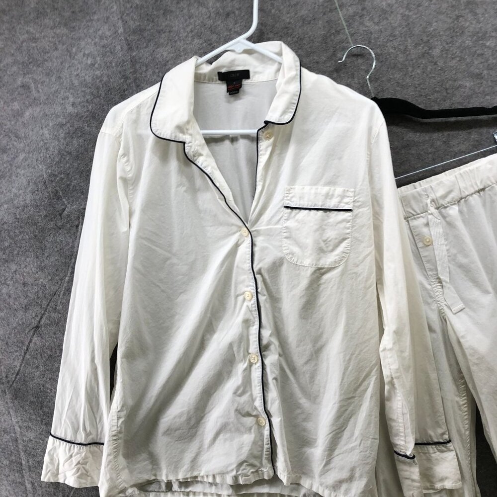 J. Crew Vintage Pajama Set Womens S White Cotton Long Sleeve Lightweight Button - Picture 2 of 14